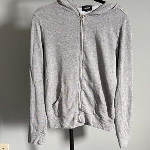 Monrow Light Gray Zip-Up Hoodie Sweater